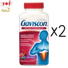 2 x Gaviscon Extra Strength 150 Chewable Tablets | Fruit Flavour | Canada Import