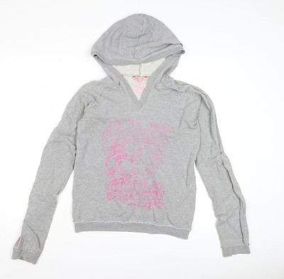 FCUK Jeans Damen Pullover Hoodie grau mit Kapuze, Größe S