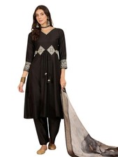 Women's Cotton Silk Embroidered Anarkali Kurta Palazzo  Digital Print Dupatta