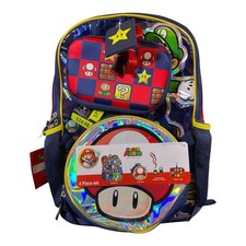 "Mochila Super Mario Bros 4 piezas bolsa de almuerzo cordón gadget estuche Luigi Yoshi conjunto 17"""