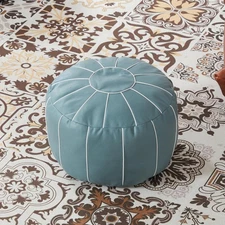 21 Inch UNSTUFFED Moroccan Pouf Ottoman Cover, Handmade Faux Leather Foot Sto...