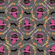 Feline Drive Fabric COSTUME PARTY OMG Cat Treats Slate - Sold by the Yard
