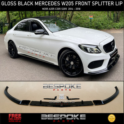 FÜR MERCEDES C-KLASSE C205 W205 AMG VORNE LIPPENSPLITTER VALANCE GLÄNZEND SCHWARZ 3 STCK.
