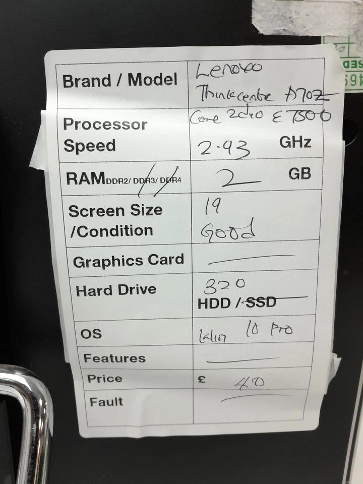 Lenovo All In One PC ThinkCentre A70Z - Core 2 Duo E7500 @ 2.93GHz - 2GB Ram ... - Image 3 of 4