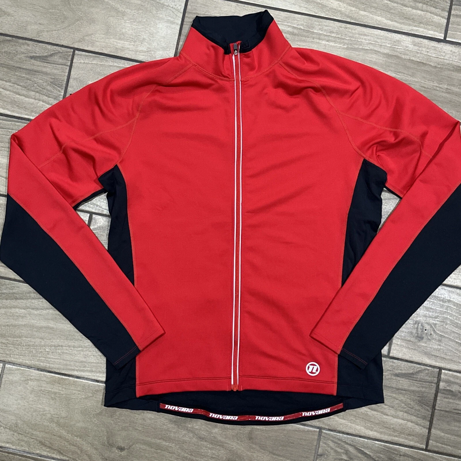 Novara Jacket Large Red Black Cycling Bike Pocket lightweight stretch Full Zip