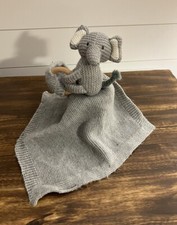 Modern Baby Elephant Gray Lovey Knit Pink Security Blanket 13.5  