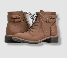 Cliffs by White Mountain Women's Brown Elibeth Lace-Up Ankle Bootie Shoe Sz 9.5