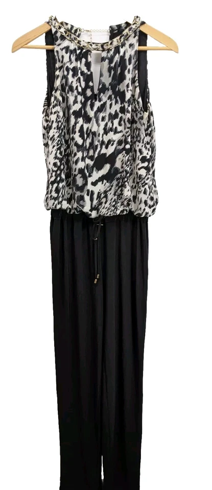 Cache Gold Necklace Halter Jumpsuit Black And White Drawstring Elastic Sz 0 #12 - Image 2 of 4