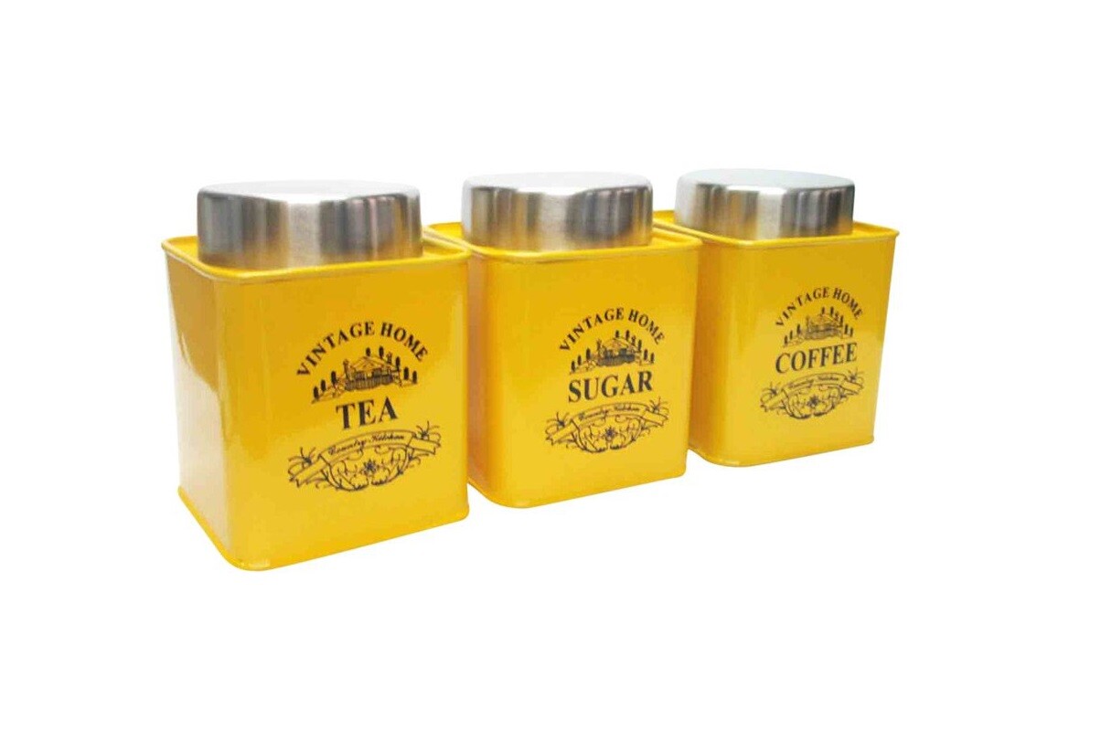 Yellow Tea Coffee Sugar Jars Vintage Themed