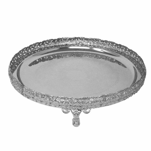 36cm Large Silver Plated Indian Round Serving Tray Platter Paandan Paan Leaf Tea - Picture 8 of 9