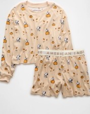 American Eagle AE Peanuts Fall Pumpkin Snoopy Plush Pajama Set Size XL Women  s
