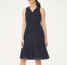 LOFT Outlet Women’s Navy Green Clip Dot Flounce Ruffle Hem Sleeveless Sz P4 NWT