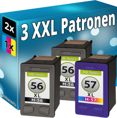 3 TINTE PATRONEN für HP 56 57 XL PSC 1110 1200 1210 1210V 1215 1219 1310 1312