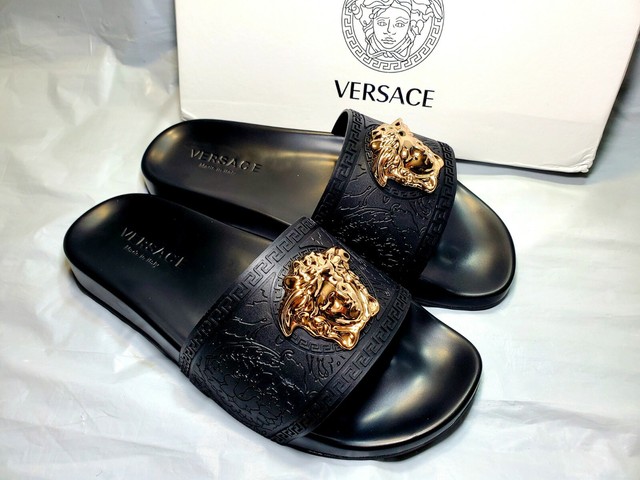 gold versace slides