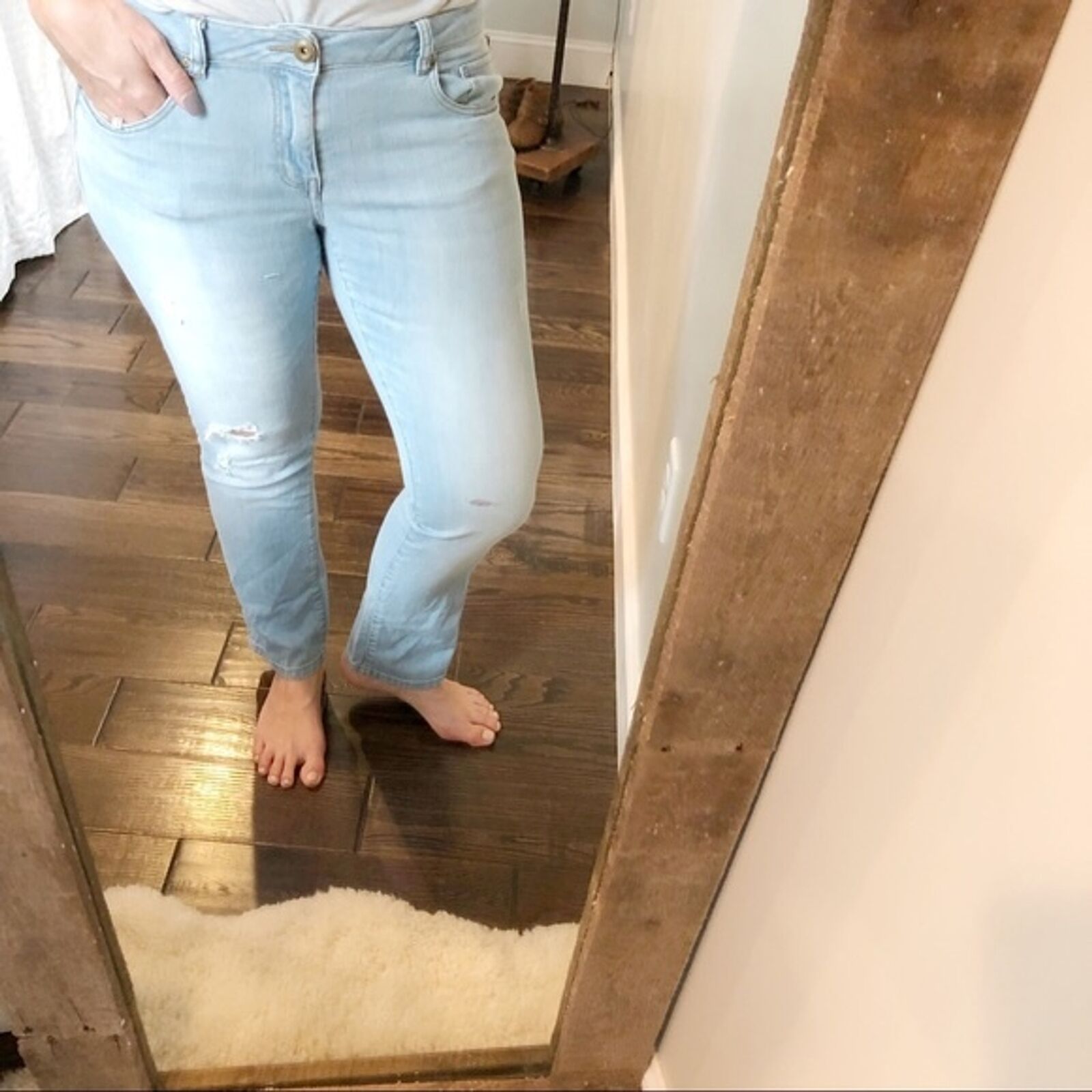 CAbi designer size 8 light wash distressed jeans - image 1