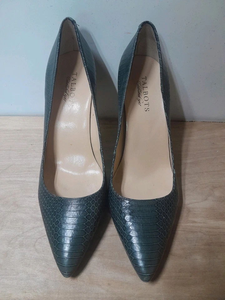 Talbots Cuero Sombra Gris Piel de Reptil Estampado Punta Tacones Bomba 8 1/2 B Foto 2 de 4