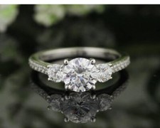 1.85Ct White Round Cubic Zirconia Three Stone Ring In Solid 925 Sterling Silver