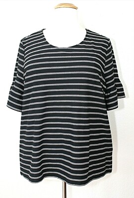 JUNAROSE New Knit Tunic Top Plus Sz XXL Black White Stripes SS Summer Casual #04