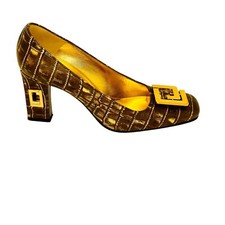 Charles Jourdan Pump Brown W/ Gold Accents Sz 8