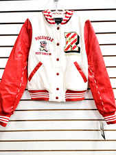 Vintage Rocawear Varsity Hoodie PU Jacket Cream Red Size Large Light Weight Y2K
