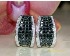 14K White Gold Finish 3CT Round Cut Black Diamond Fancy Stud Jewelry Earrings
