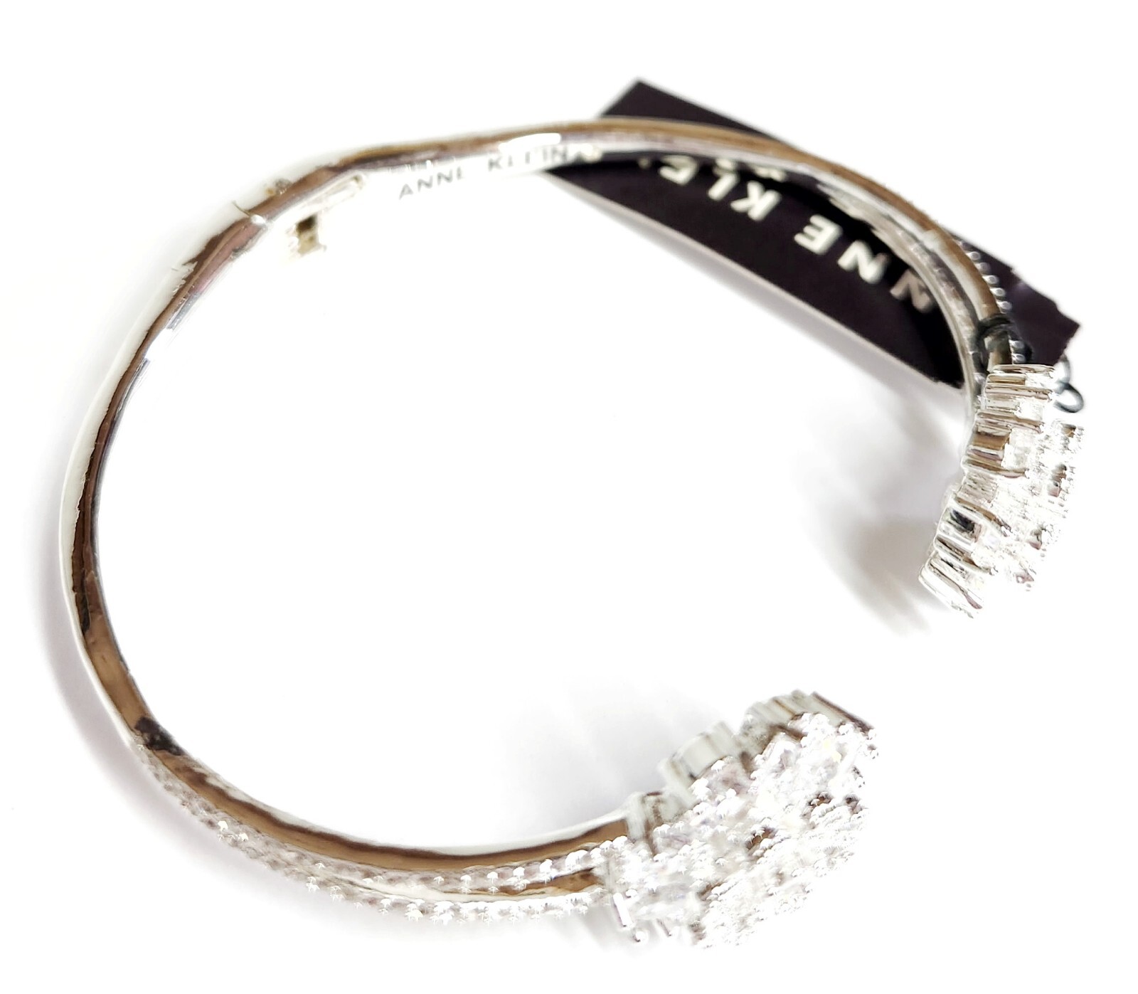 Anne Klein Cubic Zirconia Crystal Hinged Cuff Bracelet Silvertone Plated NWT
