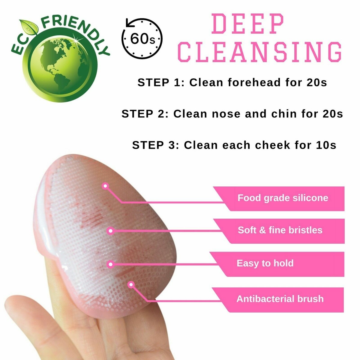 Rullo Di Giada Rosa 3 In 1 SilverDel | Spazzola Viso Silicone E Sacchetto Bambù - Beauty Set - Foto 1