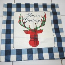 Set of 2 New CHRISTMAS Antlers Deer Reindeer Moose Pillow Cover Plaid Border