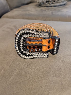DNA Premium Mens Orange Leather Rhinestone Belt 2xl