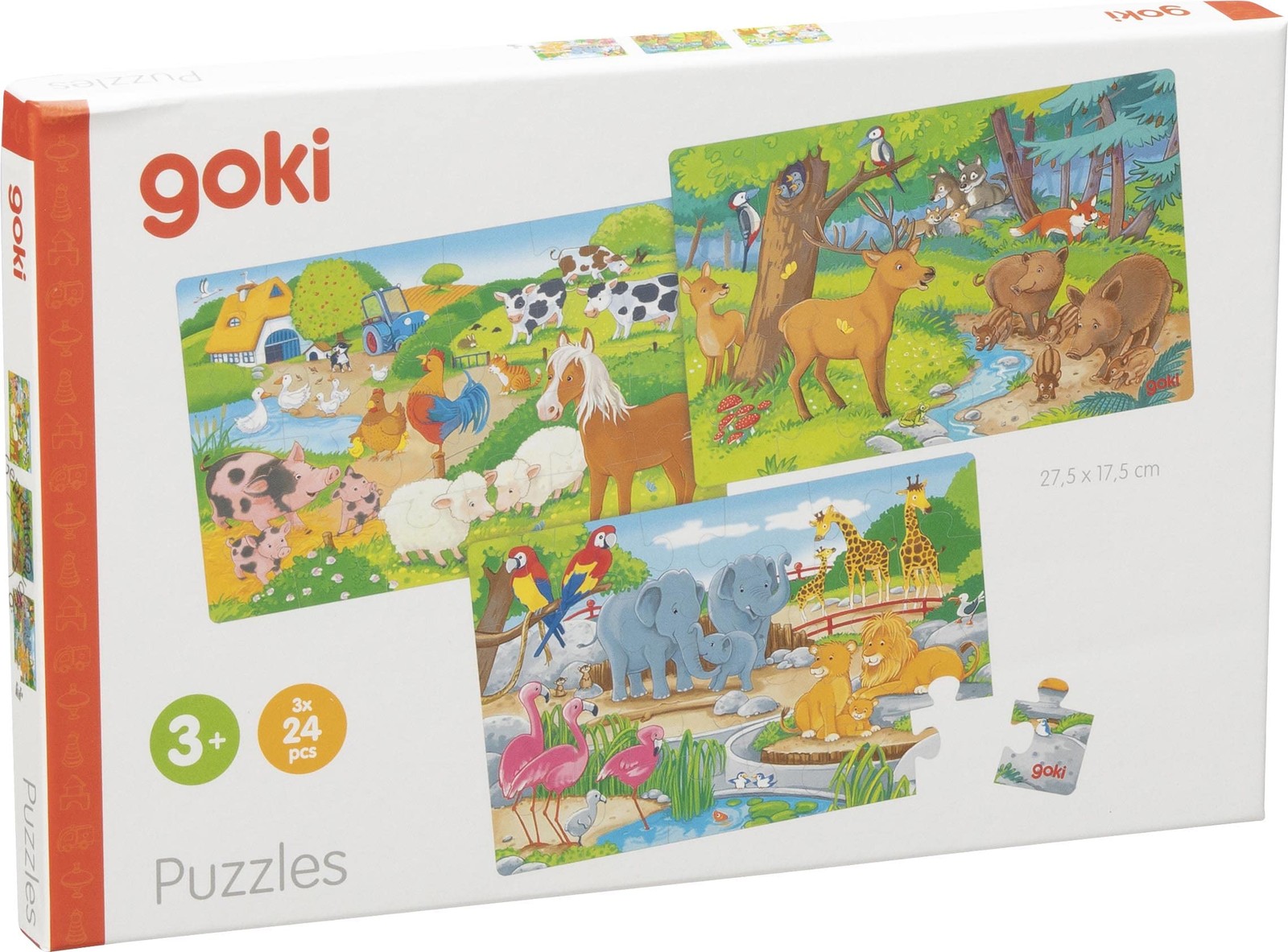 Goki 57377 - Puzzles Tiere aus Holz - 3 Verschiedene Motive mit Tieren - mit Wal 5790₽
