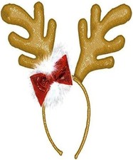 Amscan 391308 Fabric Sequined Gold Antler Headband with Red Ribbon