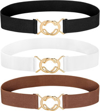 Elastic Belts for Women Dresses, Stretch Waist Belt -Gold Buckle
