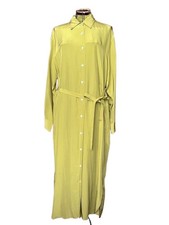 UNIQLO U Long Sleeve Shirt Dress Yellow Green Waist Belt M