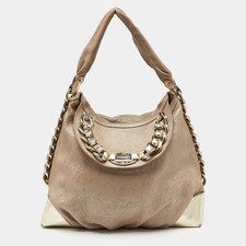 Versace Metallic BeigeGold Leather Chain Link Flap Hobo