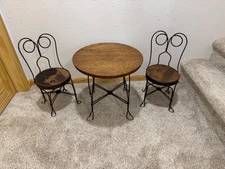 Antique Children's Ice Cream Parlor Oak Table and 2 Chairs - Circa 1920 (SC)