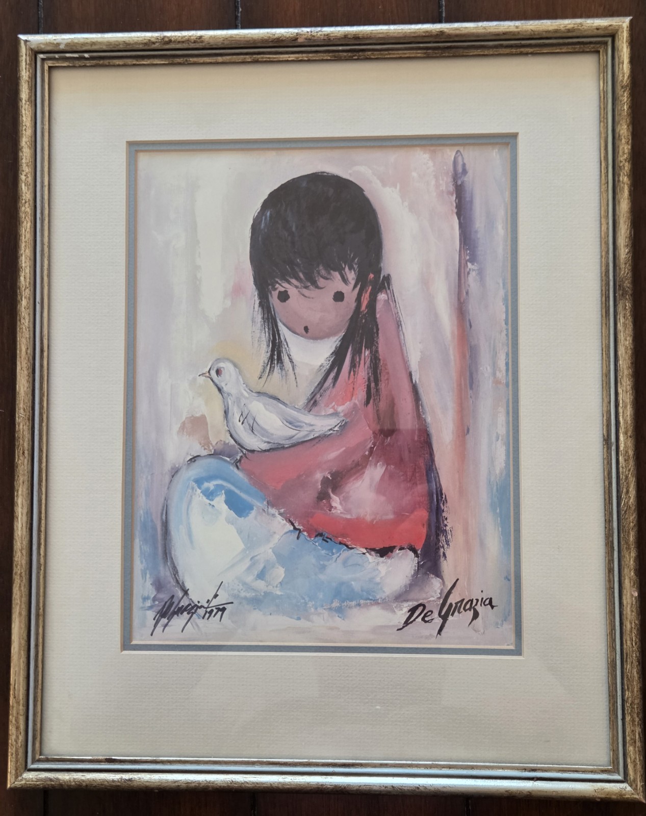 Ted DeGrazia Hand Signed Print "The White Dove" Framed Art 17.5x14.25