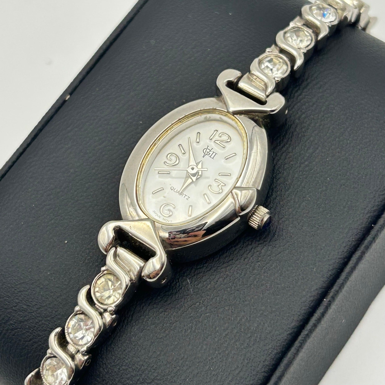 Women’s Silver-tone  Watch Oval Dial with Crystals on the Band Working image 2