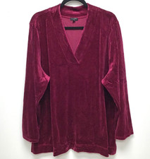Talbots Luxe Velour Easy V-Neck Tunic Womens Wine Cranberry Long Sleeve Top 3X