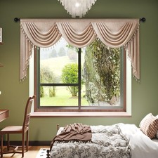 Solid Coffee Fabric with Beige Tassel Modern Curtain Valance for Living Room ...