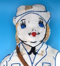 WWII Navy WAVE Embroidered Stuffed Cloth Vintage Doll