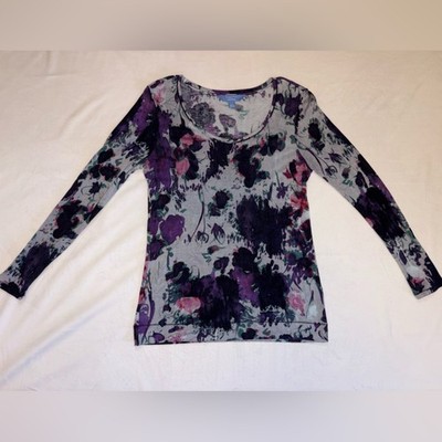 Simply Vera Vera Wang Women's Medium Purple Floral Long Sleeve Tunic Top