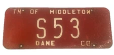 Vintage Very Old Middleton Wisconsin Fire District License Plate S53 Dane Co.