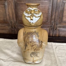Vintage Ken Willingham Art Pottery Smiling Gold Tooth Cookie Jug Vessel Signed