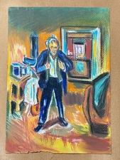 Edvard Munch (Handmade) Mixed Media Paper Drawing Signed and Stamped