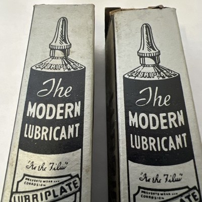2pc LUBRIPLATE Lubricant FiskeBrothers Refining Co Tube NOS Orig Box Formula US