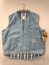 Vintage Big Smith Workwear Denim Vest XL NWT USA Flannel Lined Light Blue Zip