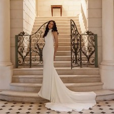 QICHE Modern Lace Mermaid Wedding Dresses Women Appliqued Open Back Bridal Gown