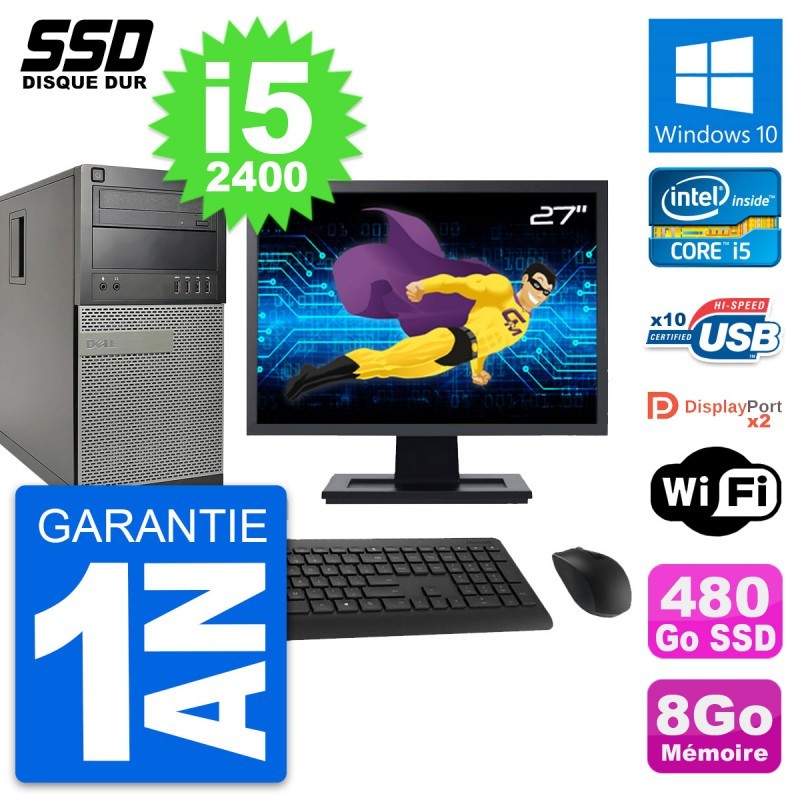 PC Tour Dell OptiPlex 9010 Ecran 27" i5-2400 RAM 8Go SSD 480Go Windows 10 Wifi