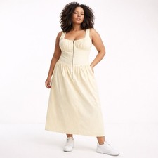 ASOS DESIGN Cream Cotton Drop Waist Midi Dress Size 14 Cottagecore