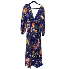 Anthropologie Women's Maxi Dress Size 6 Floral Bohemian Blue